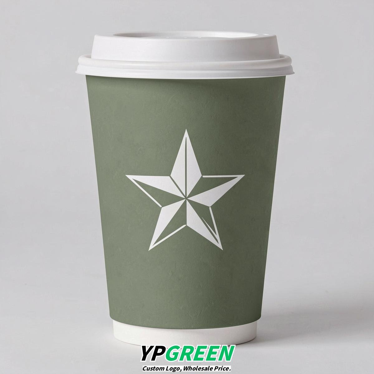 Sage Green Stars Paper Cups with Lids 8-24oz