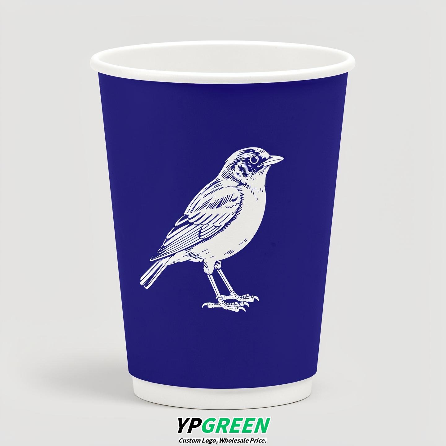 Sapphire Paper Cups with Bird Logo & Lids 8-24oz