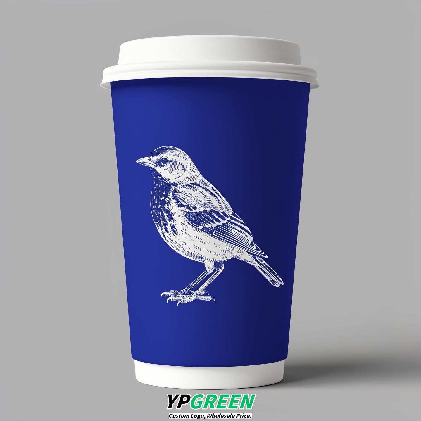 Sapphire Paper Cups with Bird Logo & Lids 8-24oz