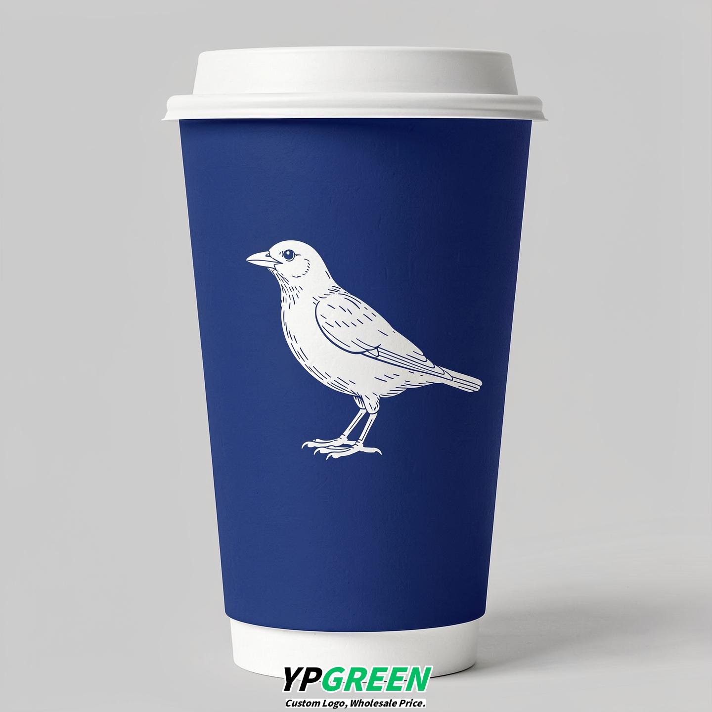 Sapphire Paper Cups with Bird Logo & Lids 8-24oz