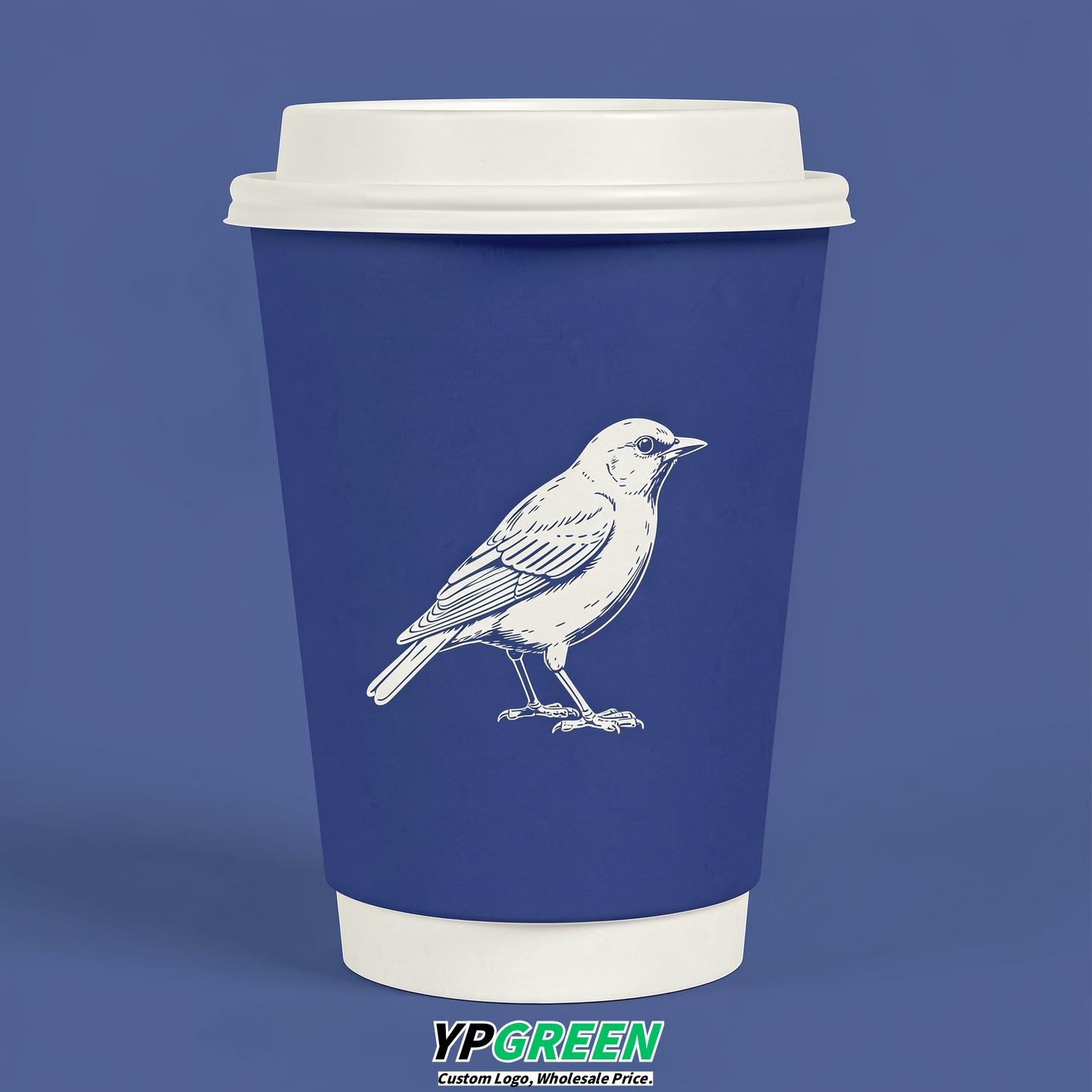 Sapphire Paper Cups with Bird Logo & Lids 8-24oz