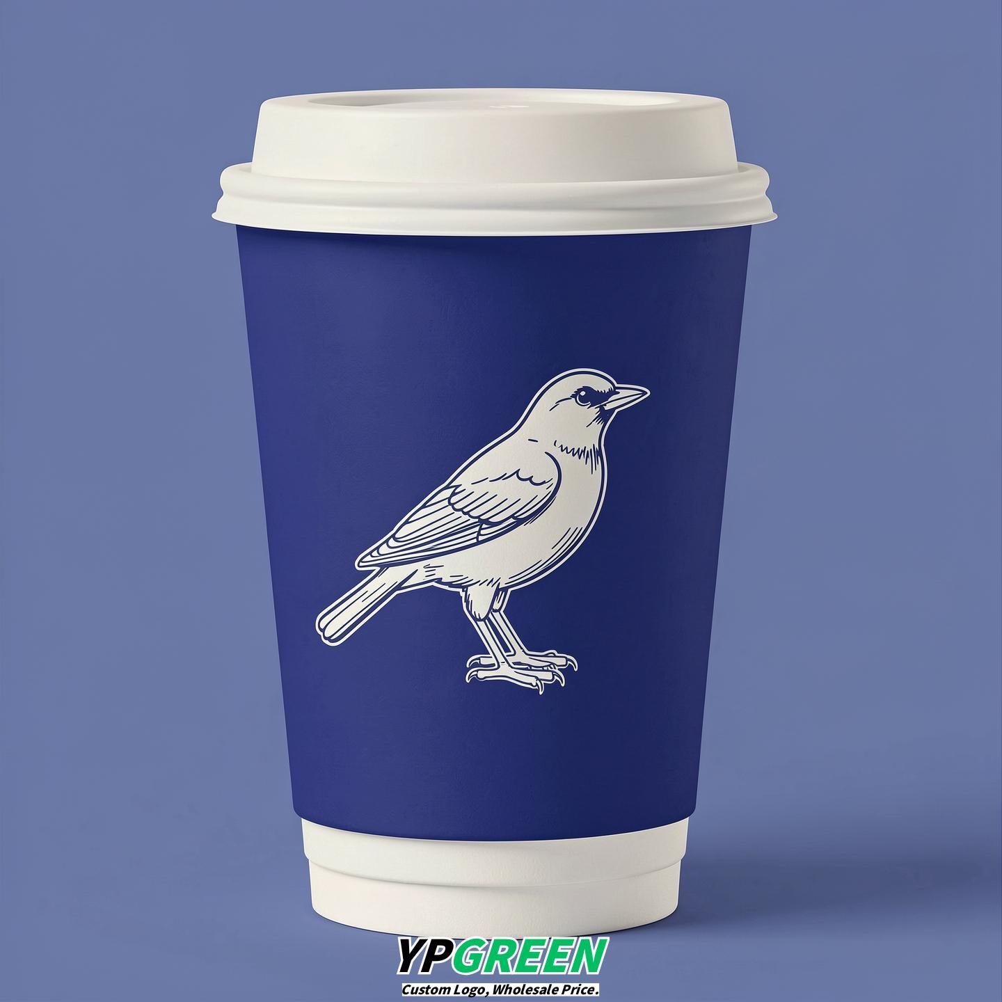 Sapphire Paper Cups with Bird Logo & Lids 8-24oz