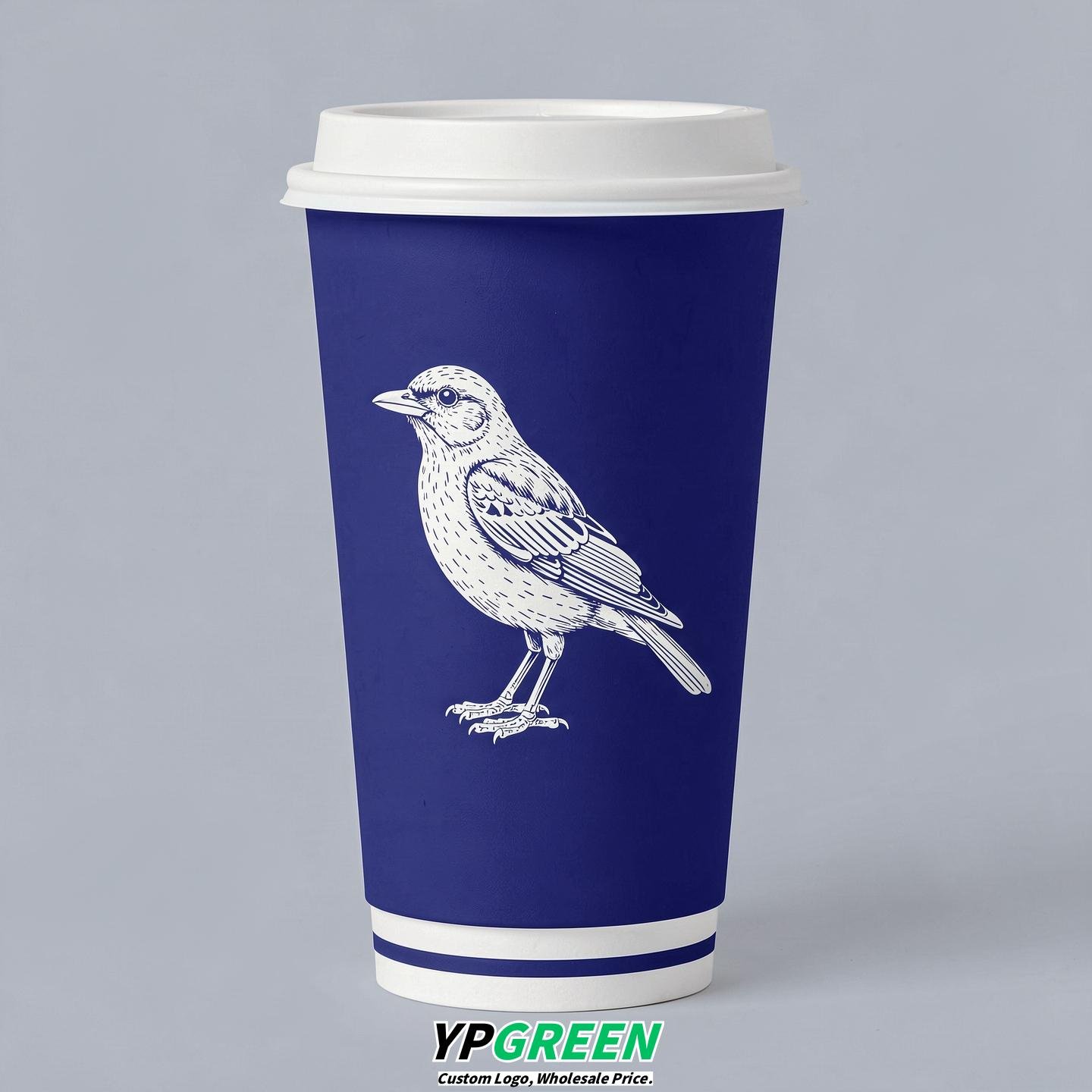 Sapphire Paper Cups with Bird Logo & Lids 8-24oz