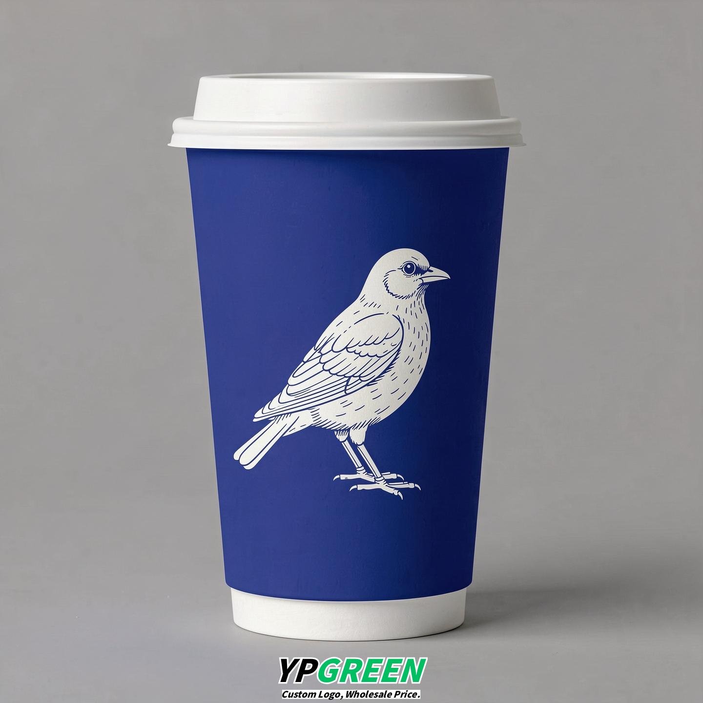Sapphire Paper Cups with Bird Logo & Lids 8-24oz