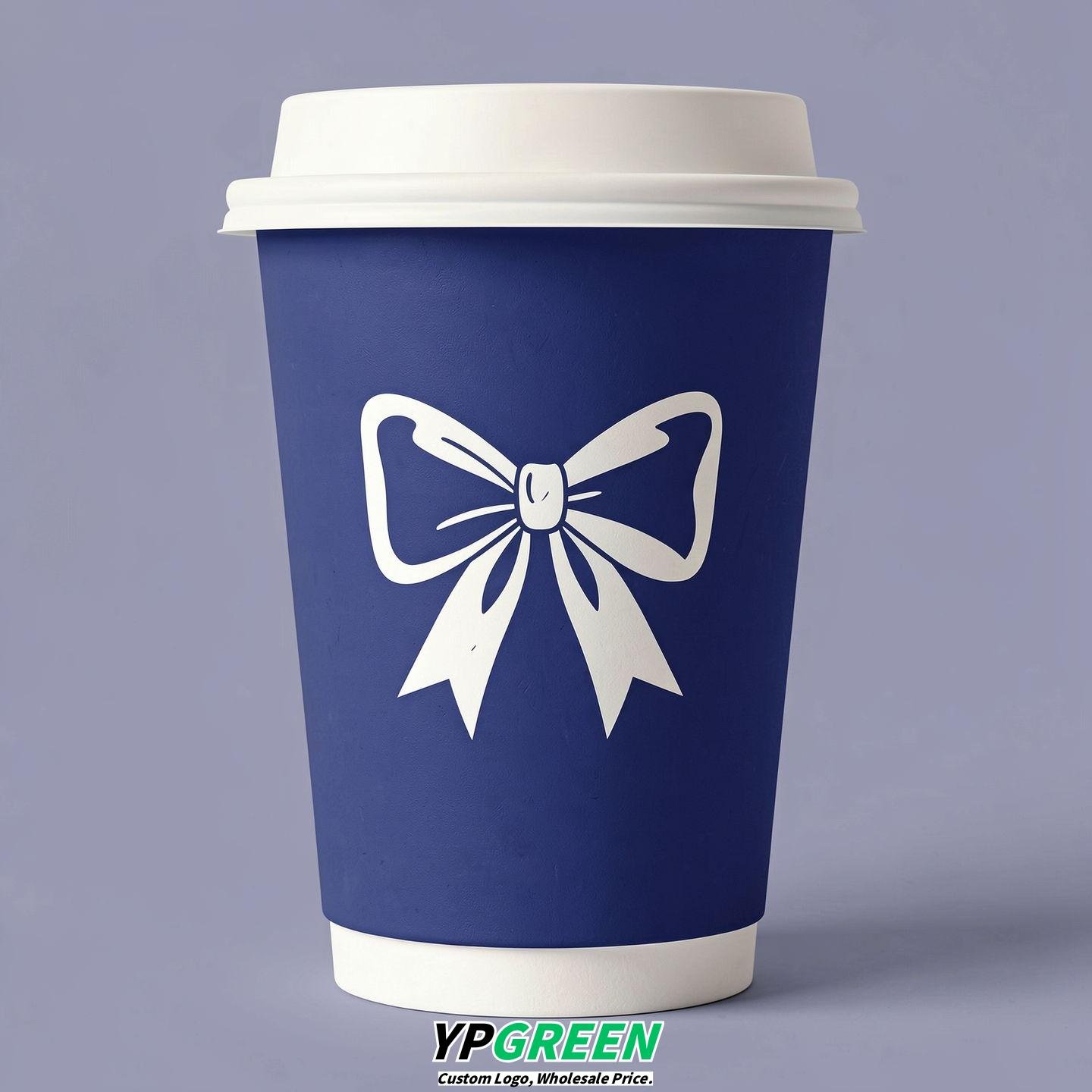 Sapphire Paper Cups with Bow Logo & Lids 8-24oz