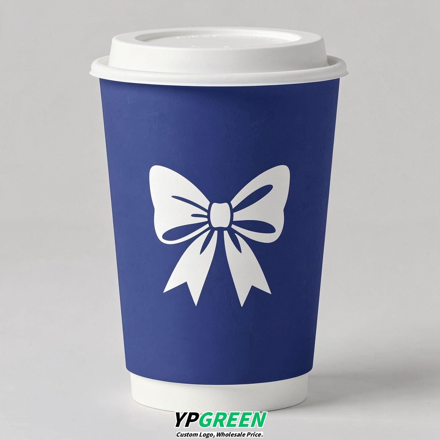 Sapphire Paper Cups with Bow Logo & Lids 8-24oz