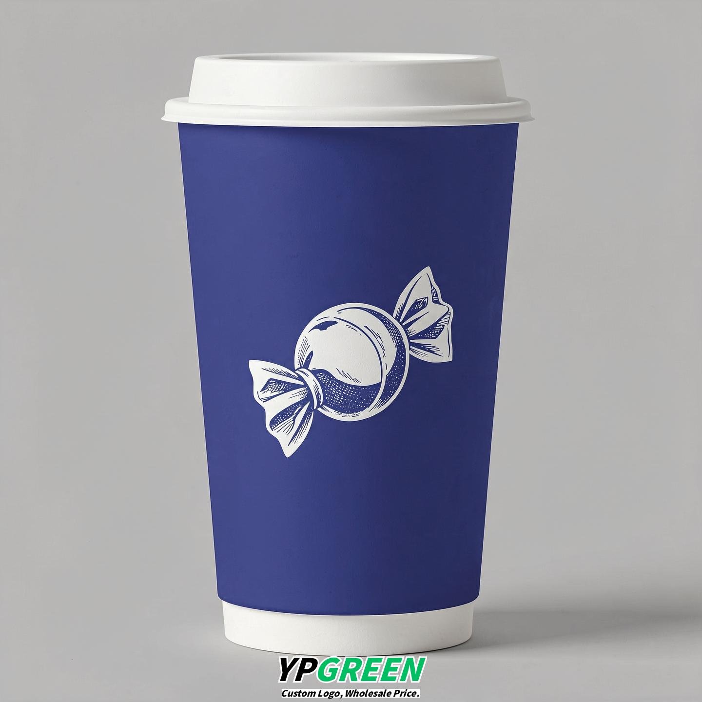 Sapphire Paper Cups with Candy Logo & Lids 8-24oz