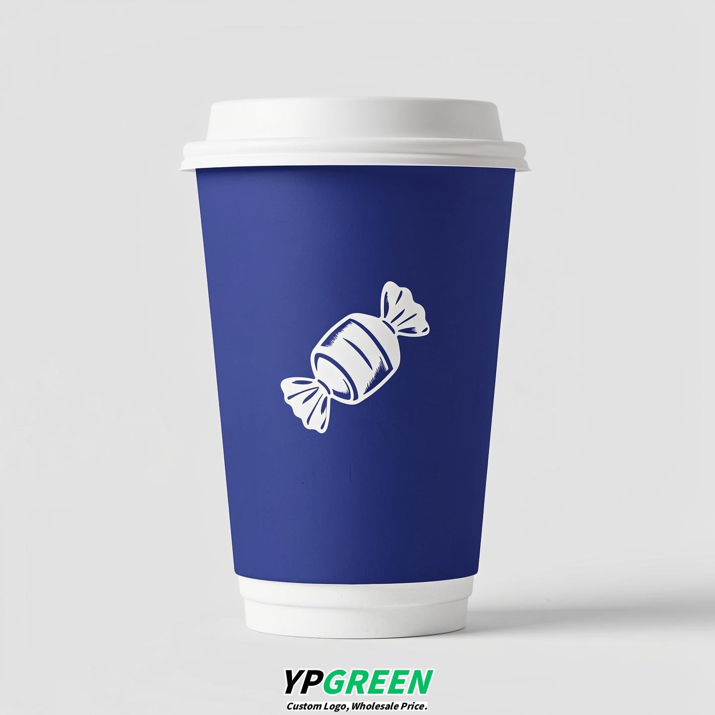 Sapphire Paper Cups with Candy Logo & Lids 8-24oz