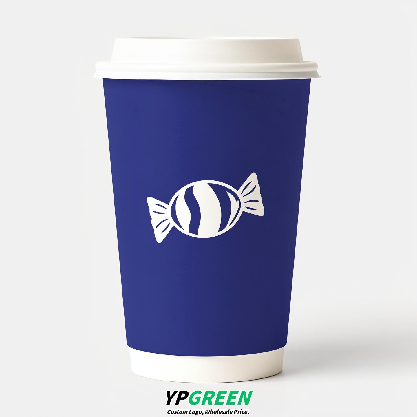 Sapphire Paper Cups with Candy Logo & Lids 8-24oz