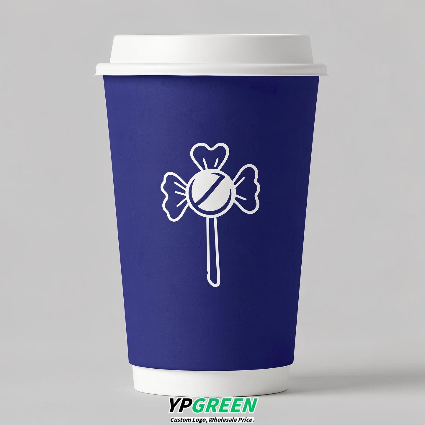 Sapphire Paper Cups with Candy Logo & Lids 8-24oz