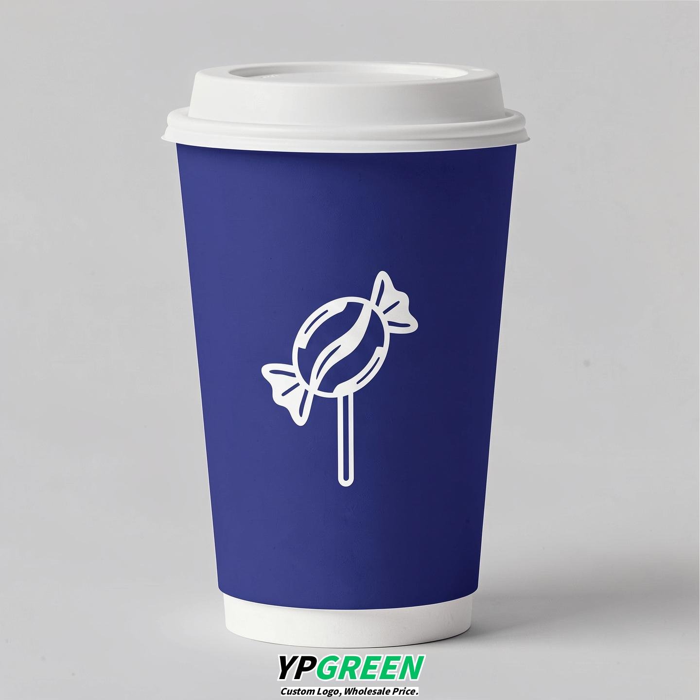 Sapphire Paper Cups with Candy Logo & Lids 8-24oz