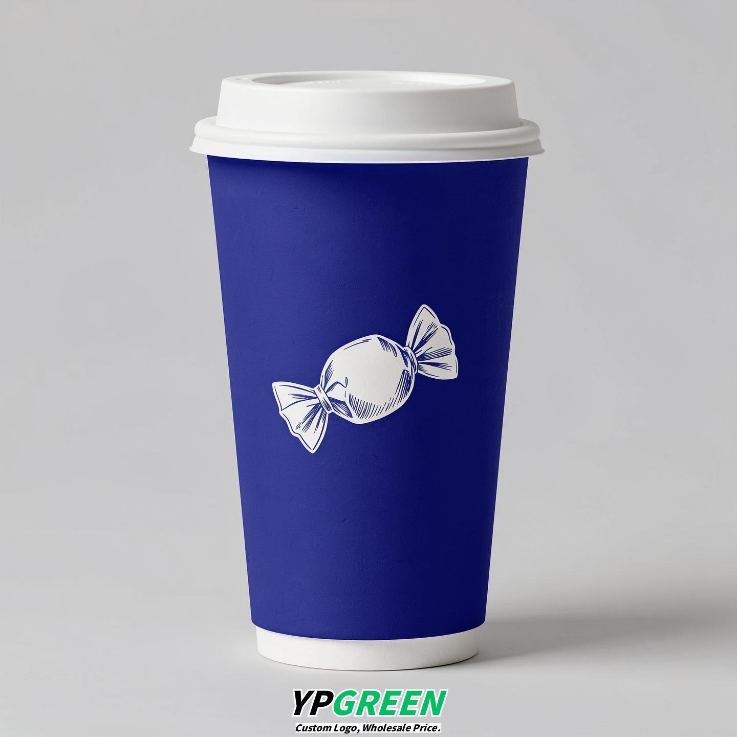 Sapphire Paper Cups with Candy Logo & Lids 8-24oz