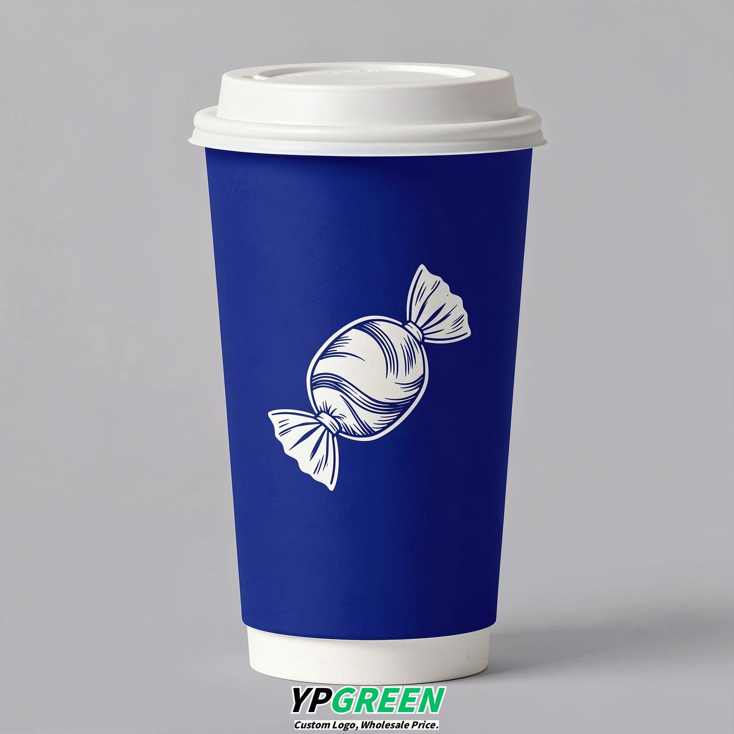 Sapphire Paper Cups with Candy Logo & Lids 8-24oz