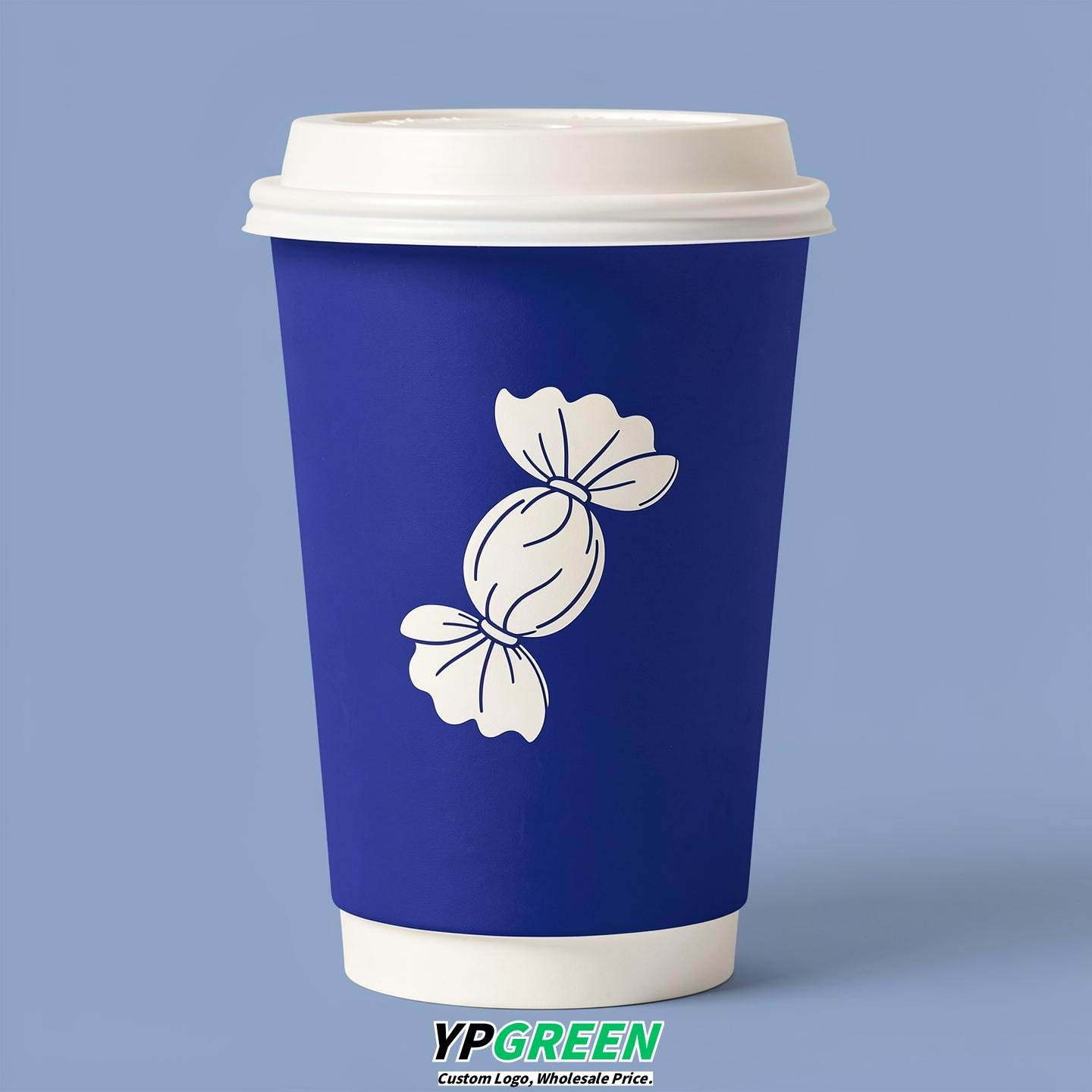 Sapphire Paper Cups with Candy Logo & Lids 8-24oz