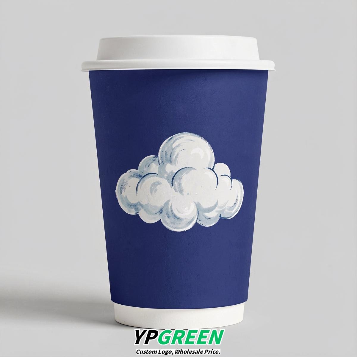Sapphire Paper Cups with Clouds Logo & Lids 8-24oz