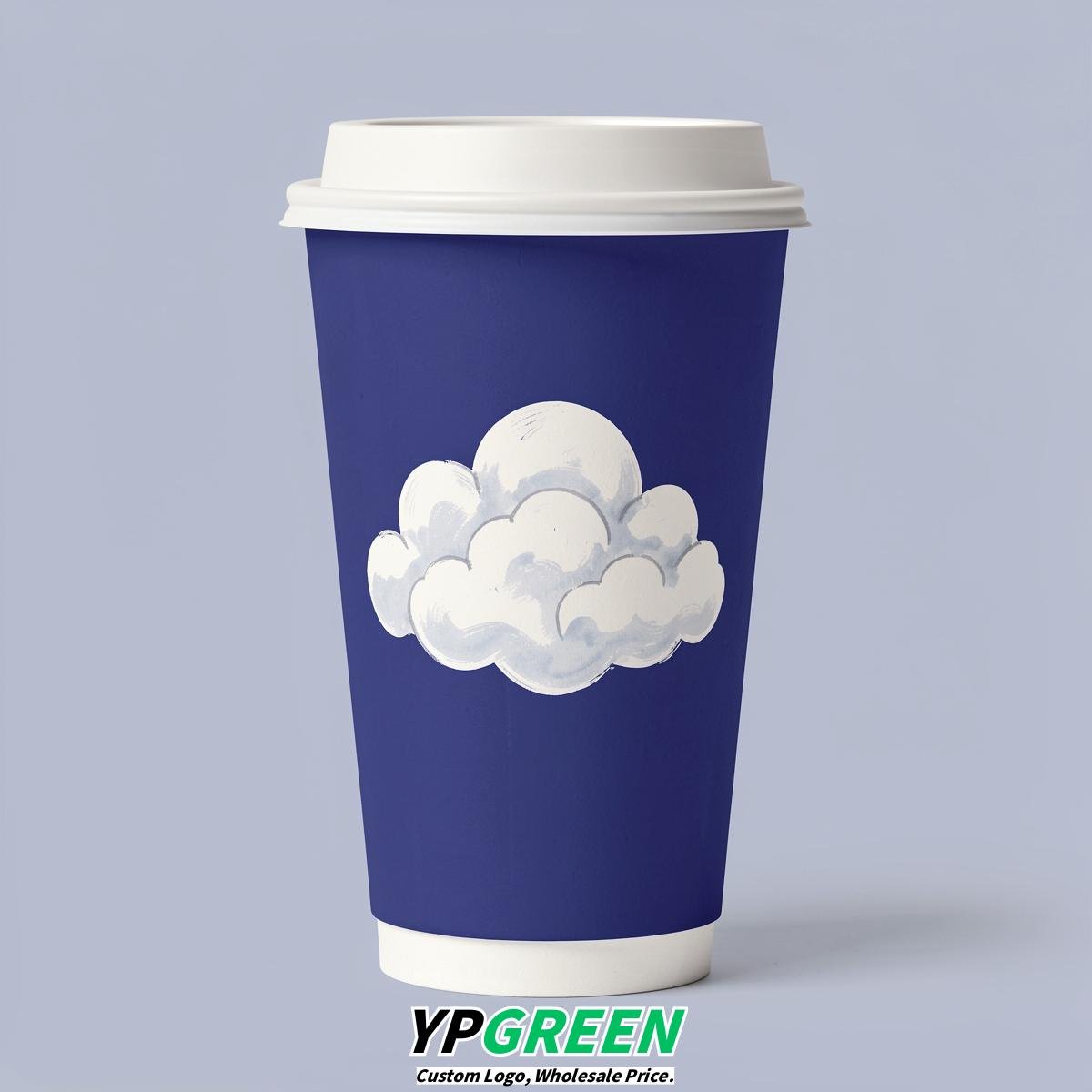 Sapphire Paper Cups with Clouds Logo & Lids 8-24oz