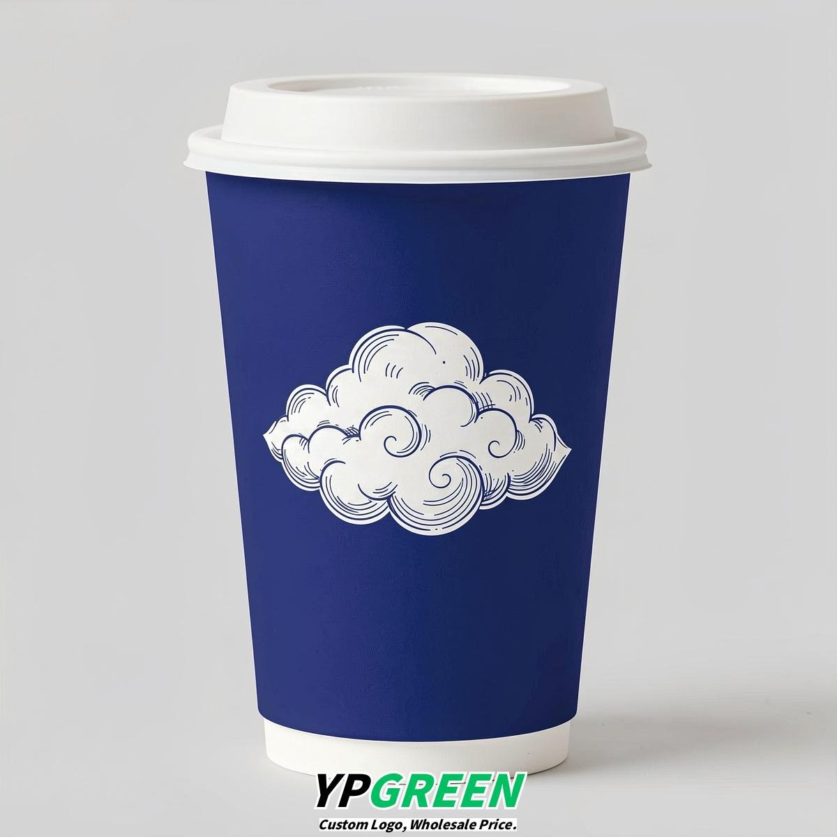 Sapphire Paper Cups with Clouds Logo & Lids 8-24oz