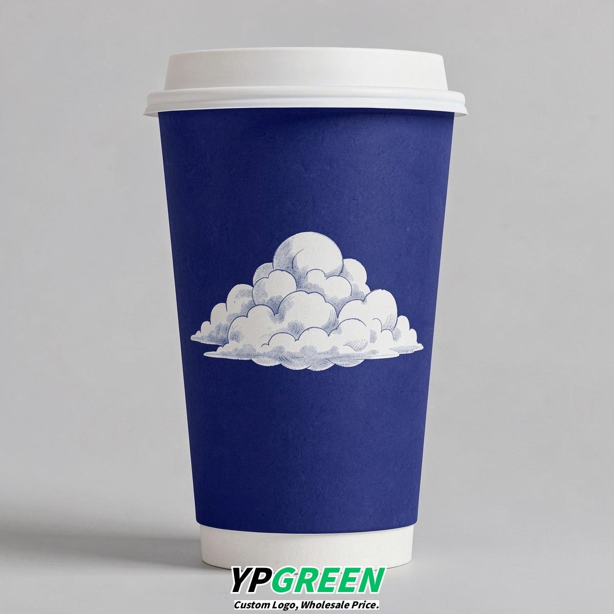 Sapphire Paper Cups with Clouds Logo & Lids 8-24oz