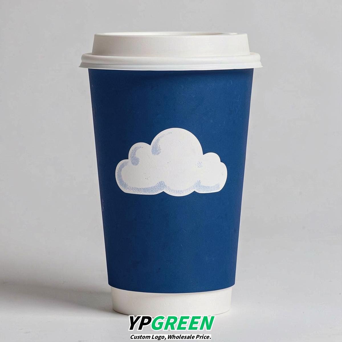 Sapphire Paper Cups with Clouds Logo & Lids 8-24oz