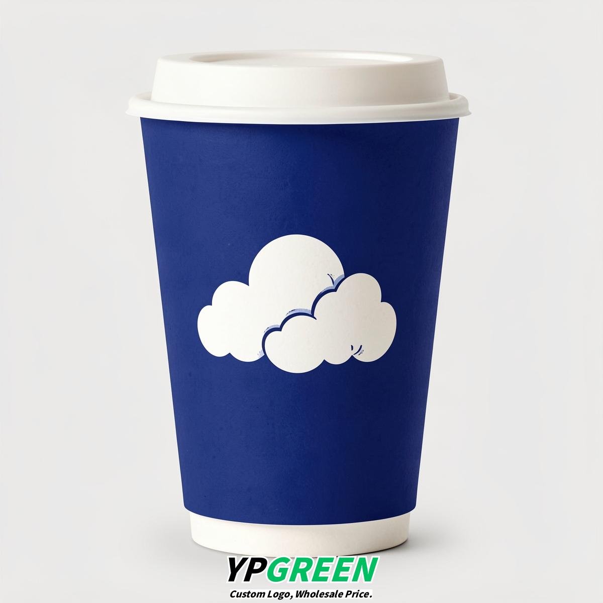 Sapphire Paper Cups with Clouds Logo & Lids 8-24oz