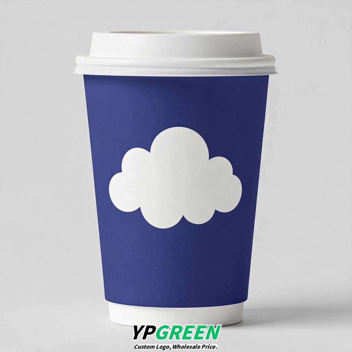 Sapphire Paper Cups with Clouds Logo & Lids 8-24oz