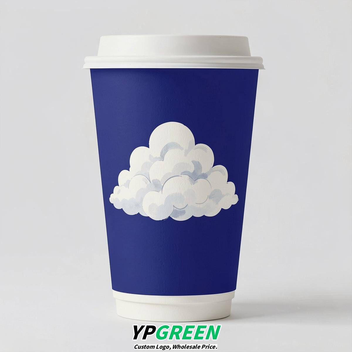 Sapphire Paper Cups with Clouds Logo & Lids 8-24oz