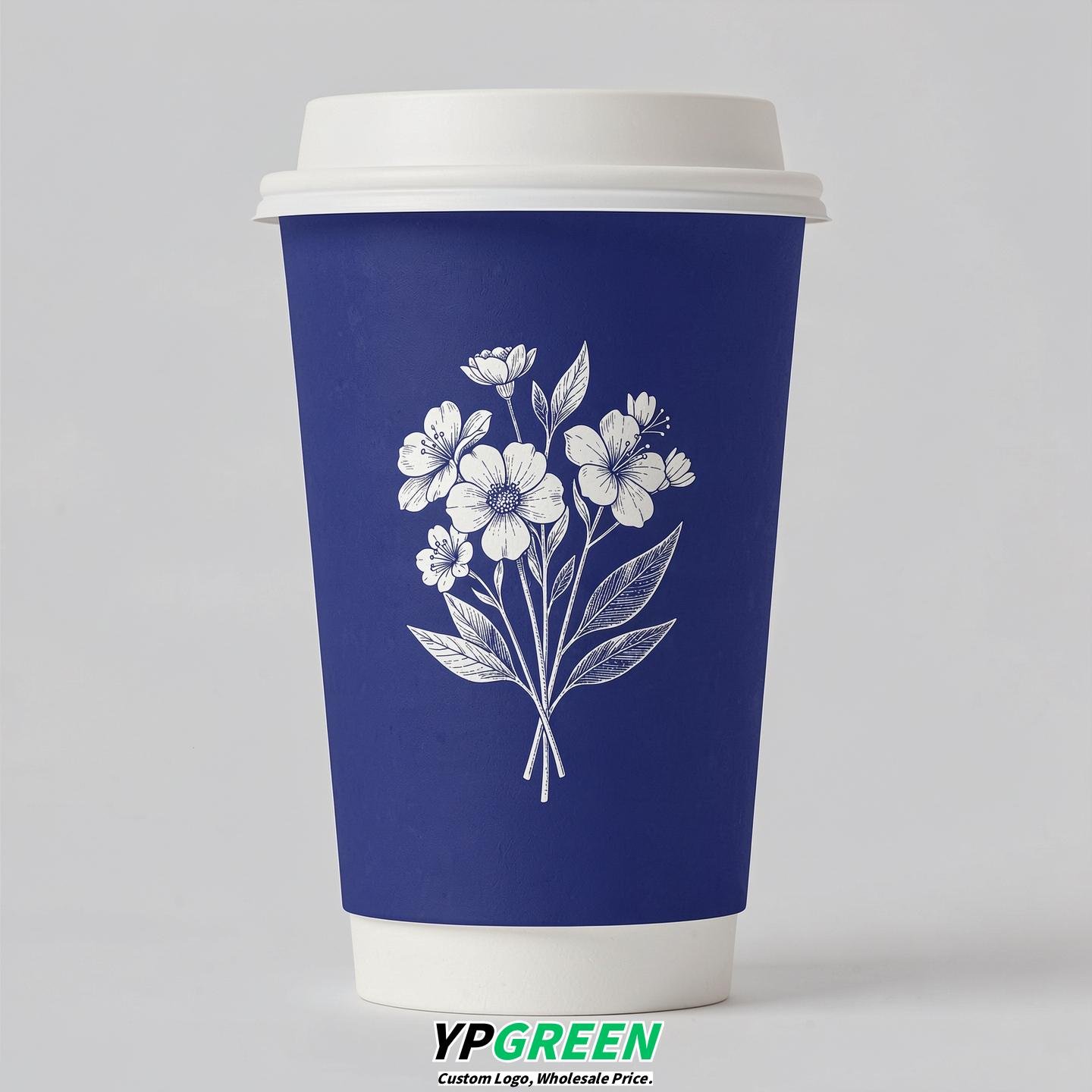 Sapphire Floral Paper Cups with Lids 8-24oz