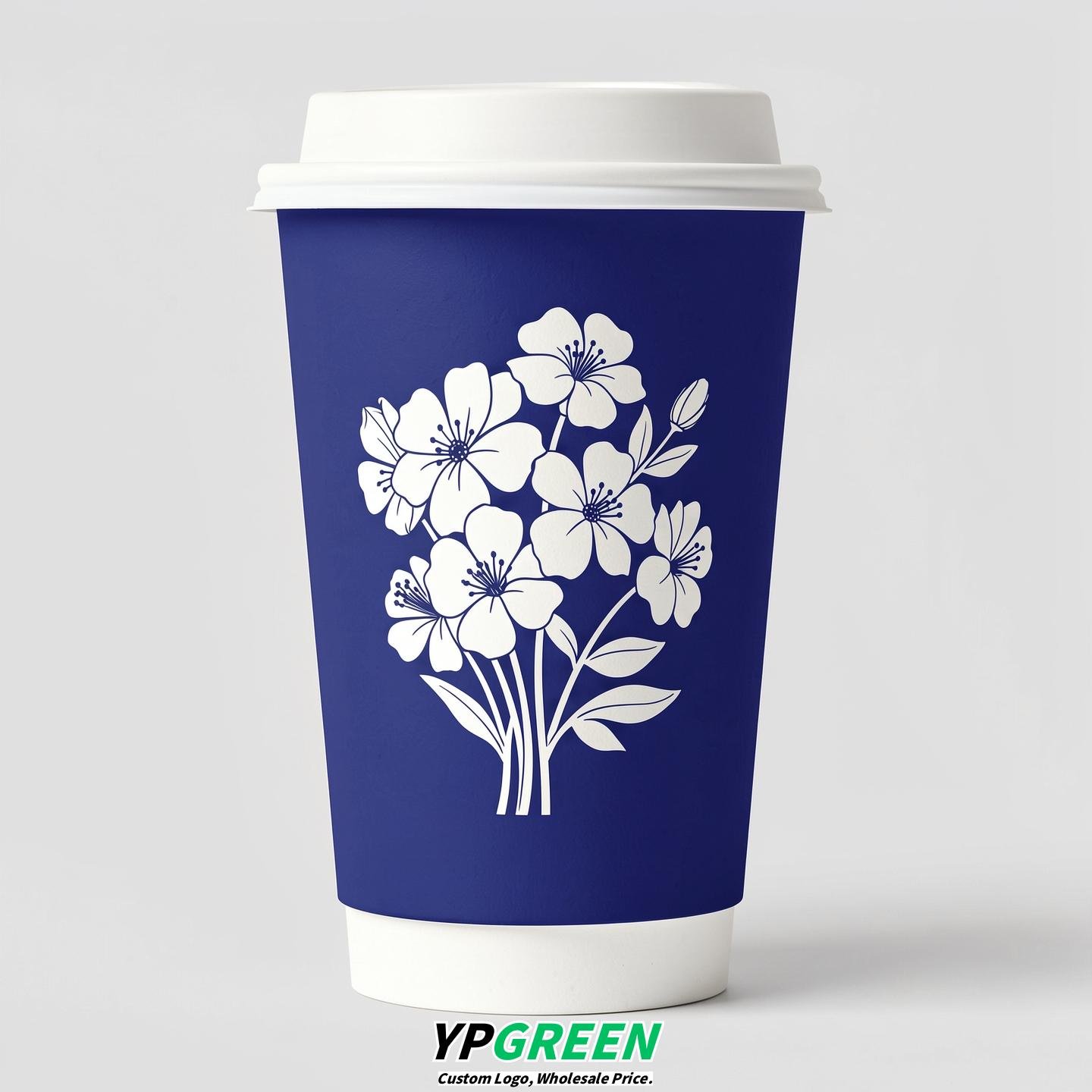 Sapphire Floral Paper Cups with Lids 8-24oz