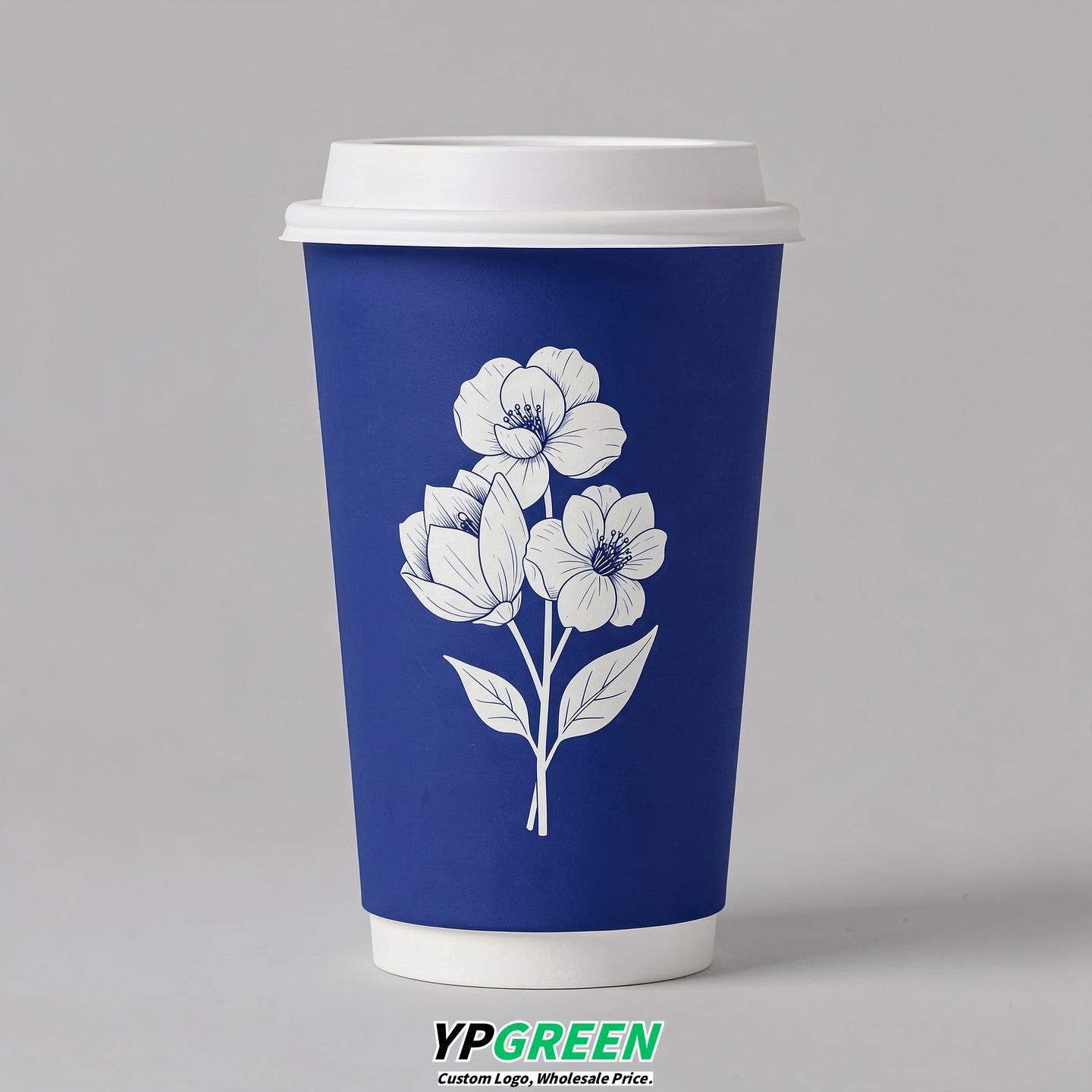 Sapphire Floral Paper Cups with Lids 8-24oz