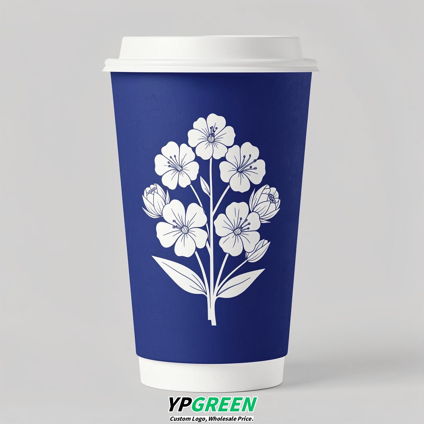 Sapphire Floral Paper Cups with Lids 8-24oz
