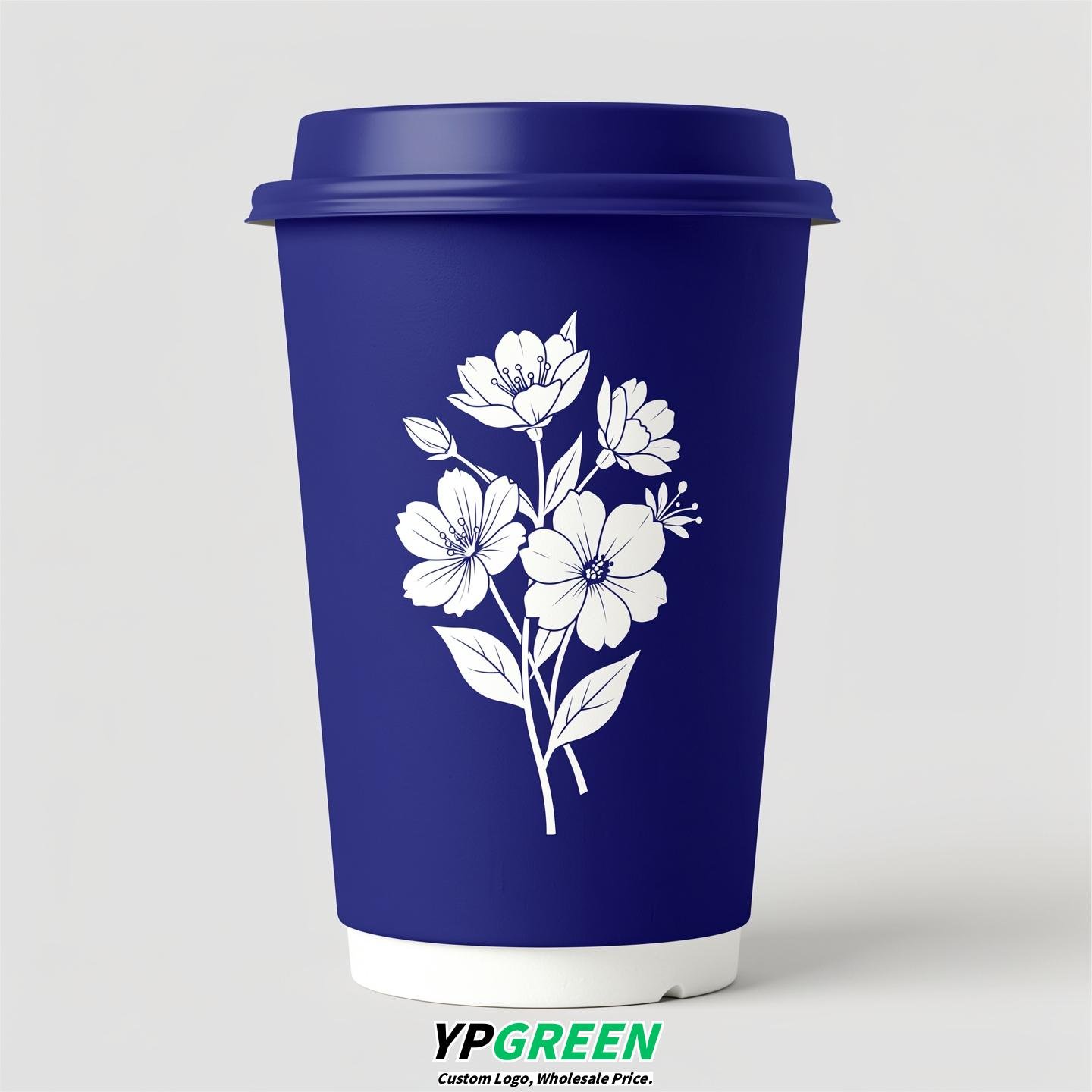 Sapphire Floral Paper Cups with Lids 8-24oz