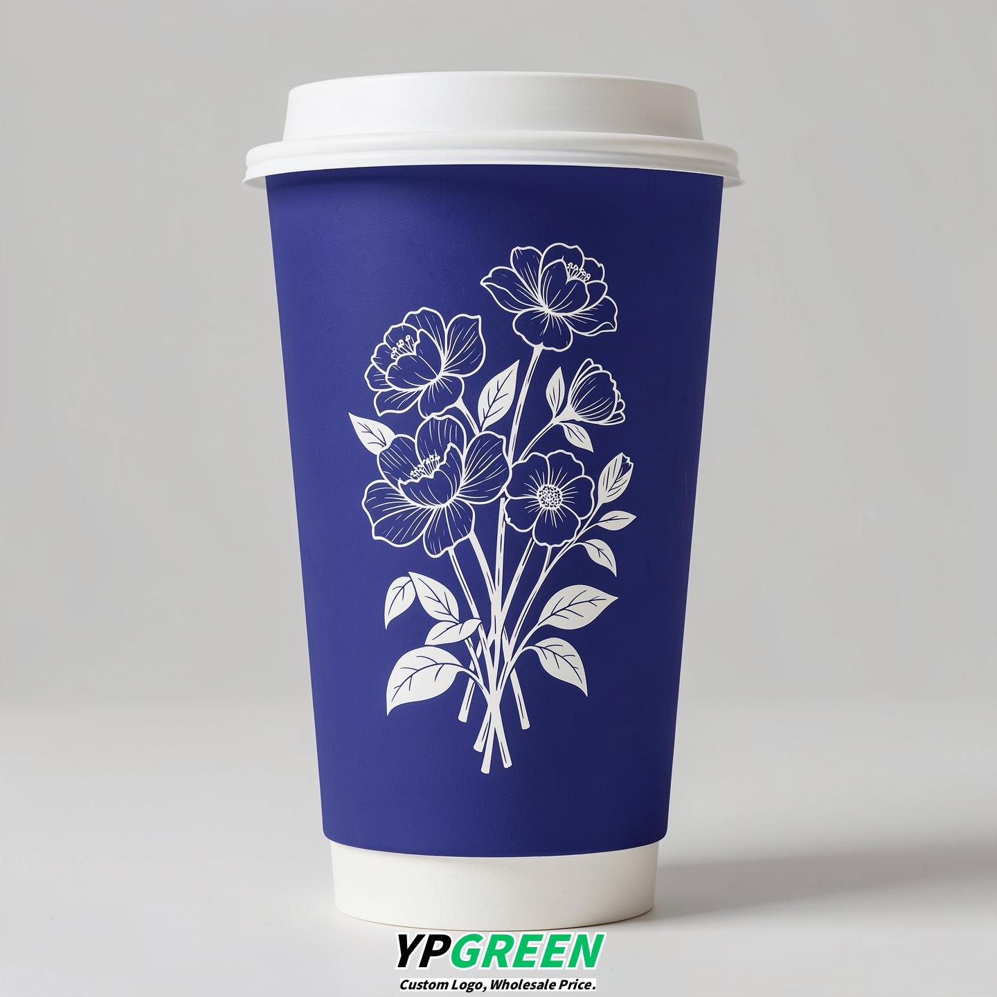 Sapphire Floral Paper Cups with Lids 8-24oz
