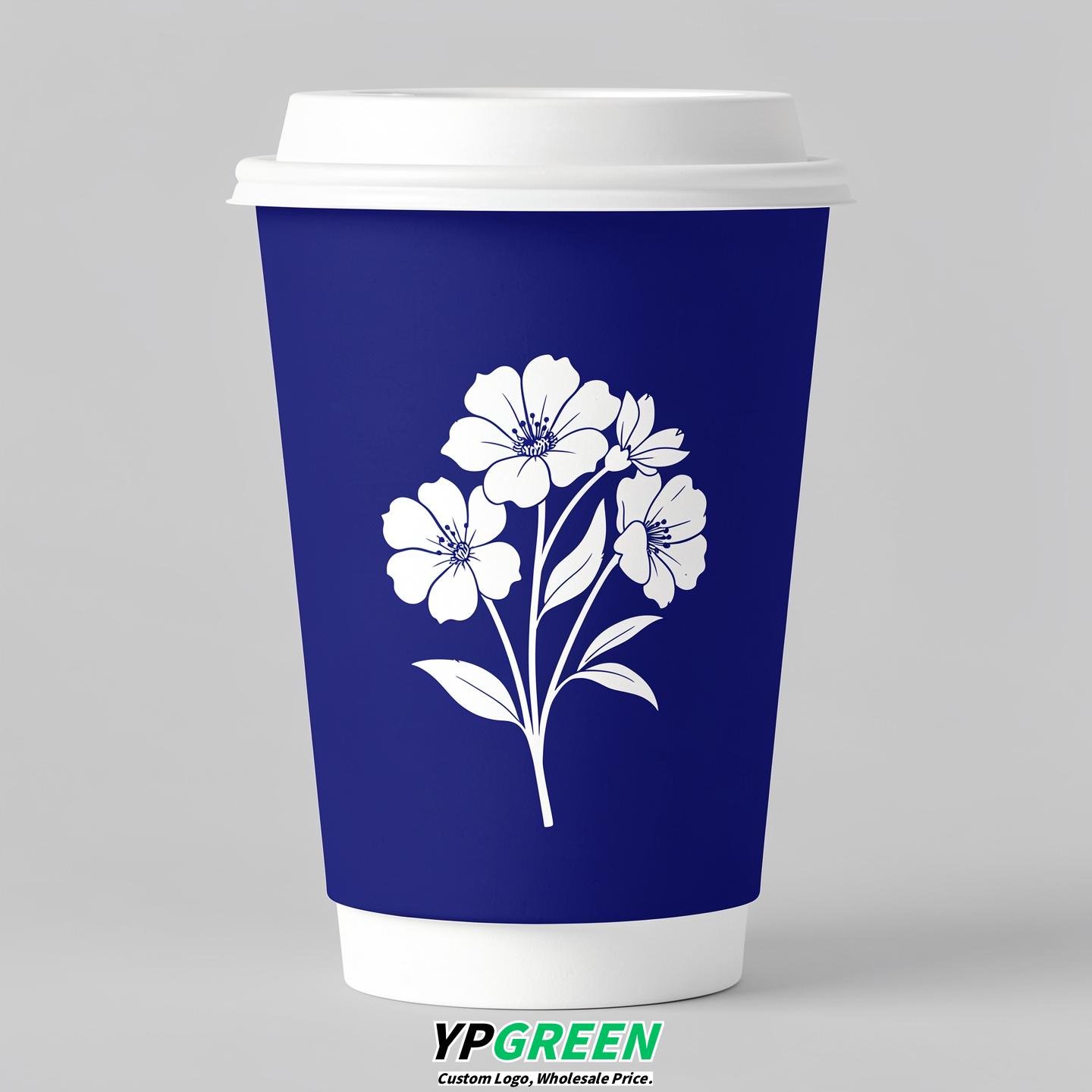 Sapphire Floral Paper Cups with Lids 8-24oz