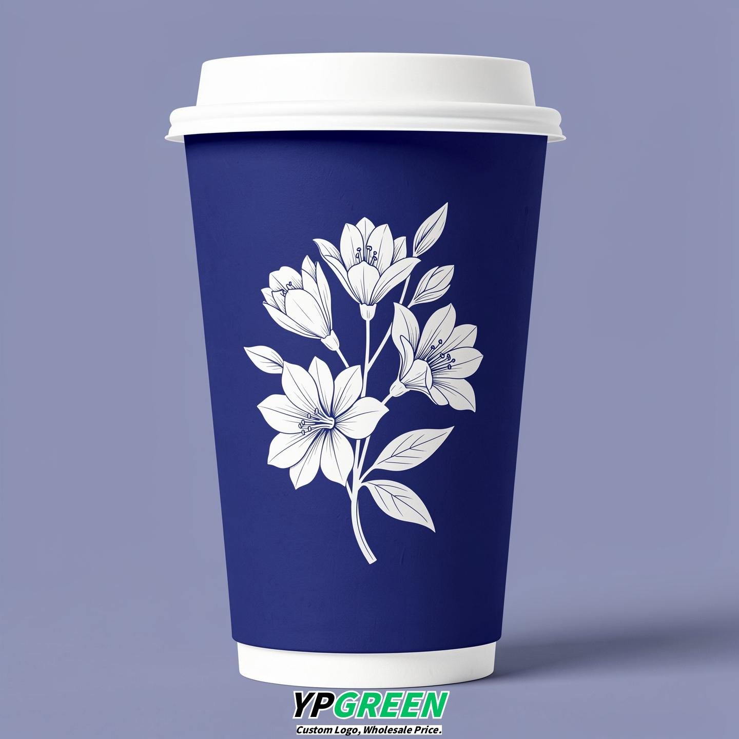 Sapphire Floral Paper Cups with Lids 8-24oz