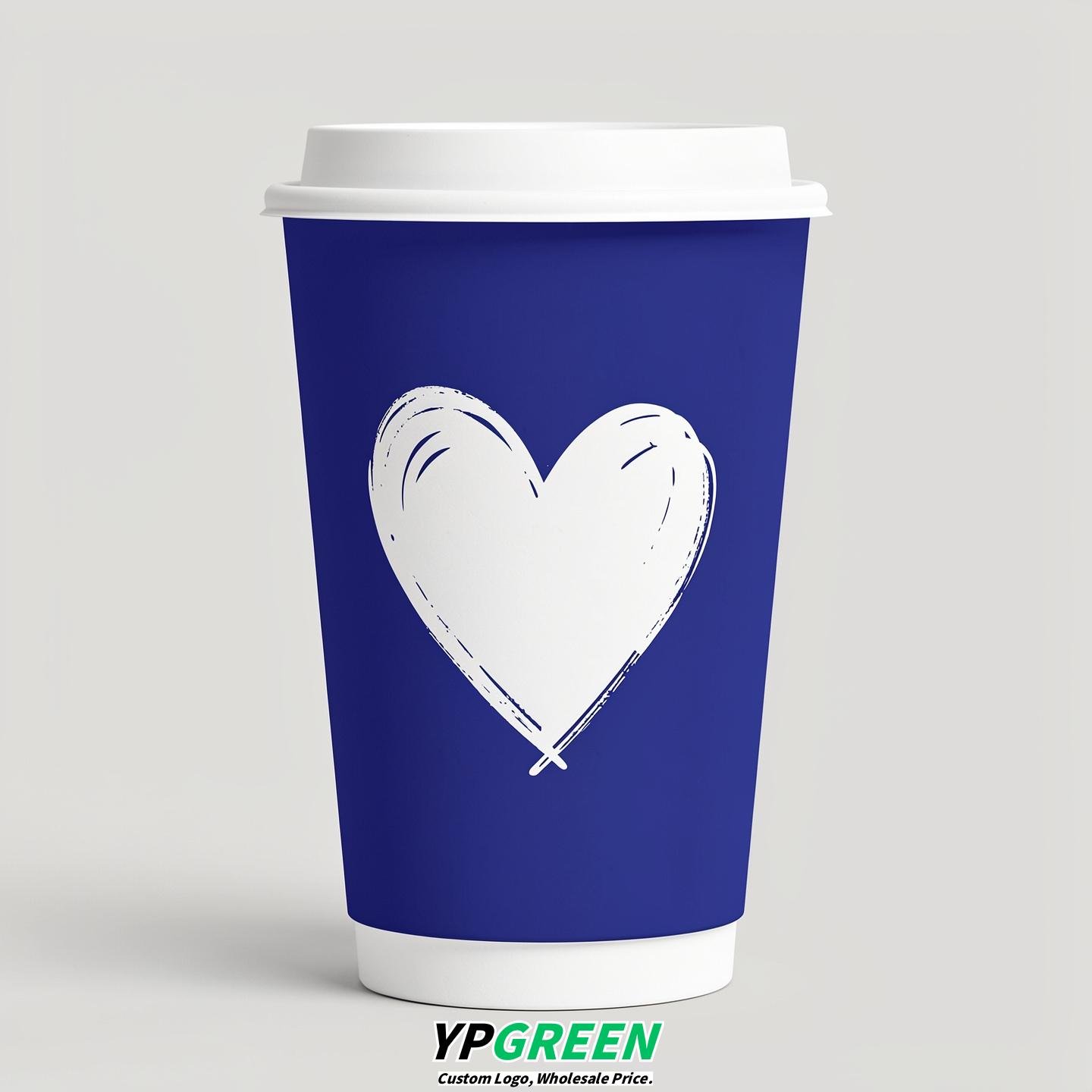 Sapphire Heart Paper Cups with Lids 8-24oz