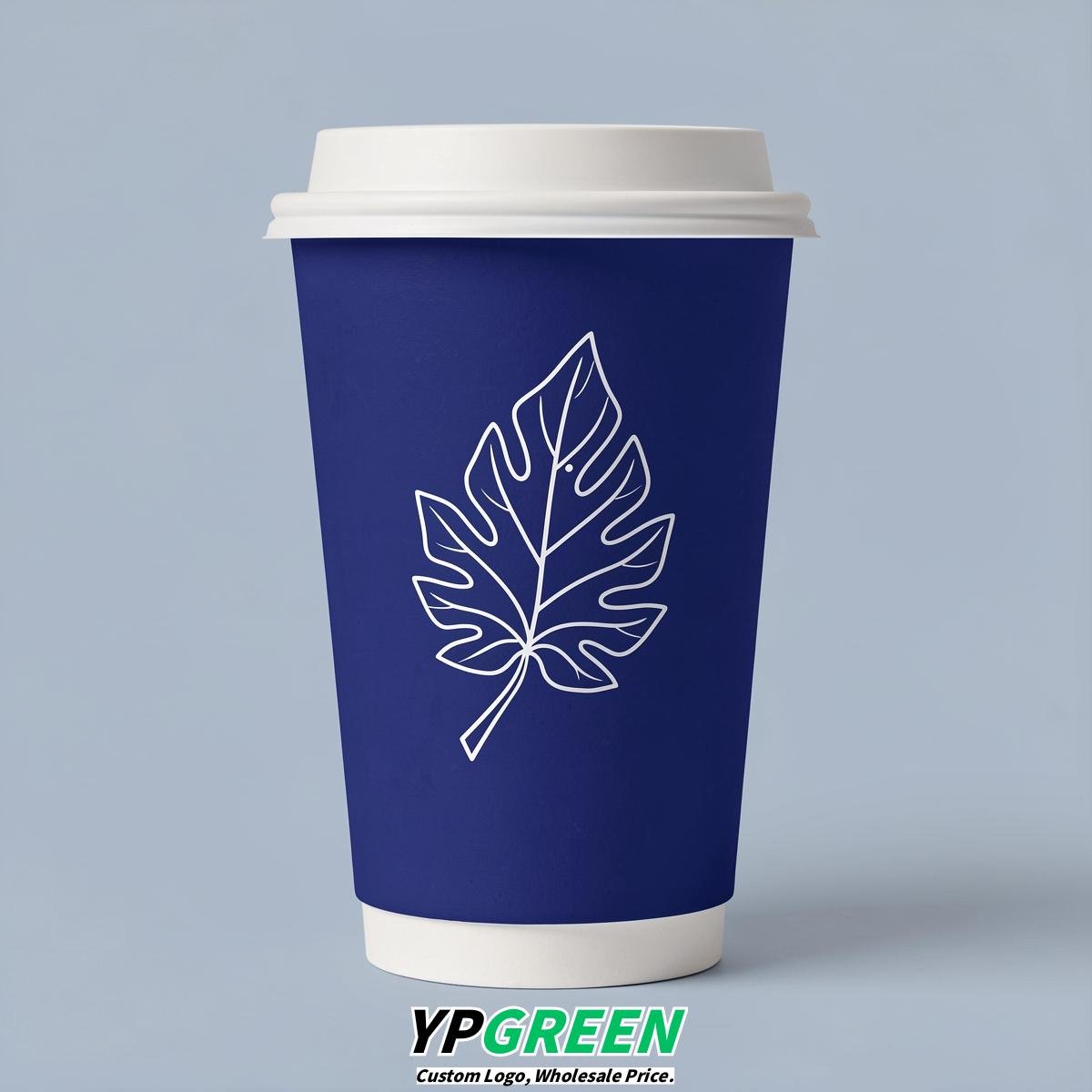 Sapphire Leaves Paper Cups with Lids 8-24oz