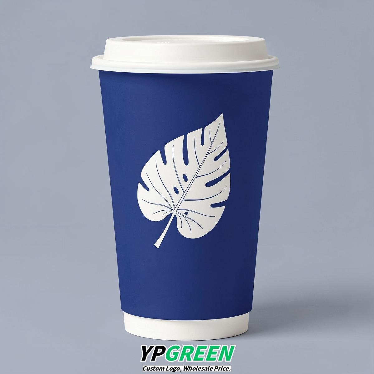 Sapphire Leaves Paper Cups with Lids 8-24oz