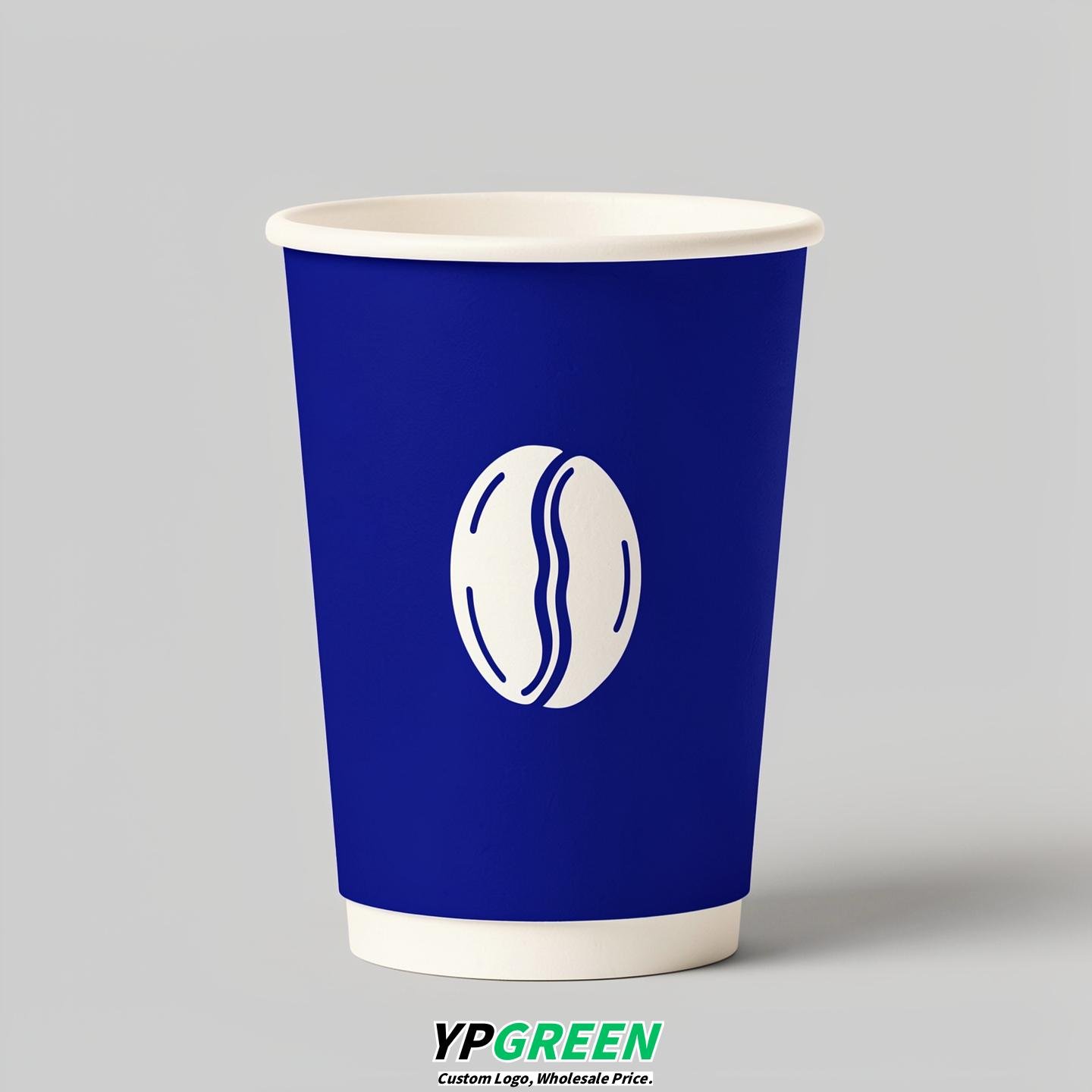 Sapphire Paper Cups with Coffee Bean Logo & Lids 8-24oz