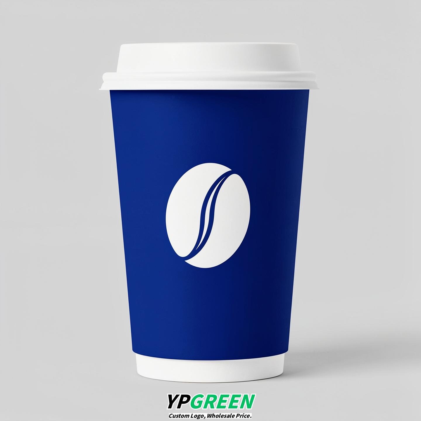 Sapphire Paper Cups with Coffee Bean Logo & Lids 8-24oz