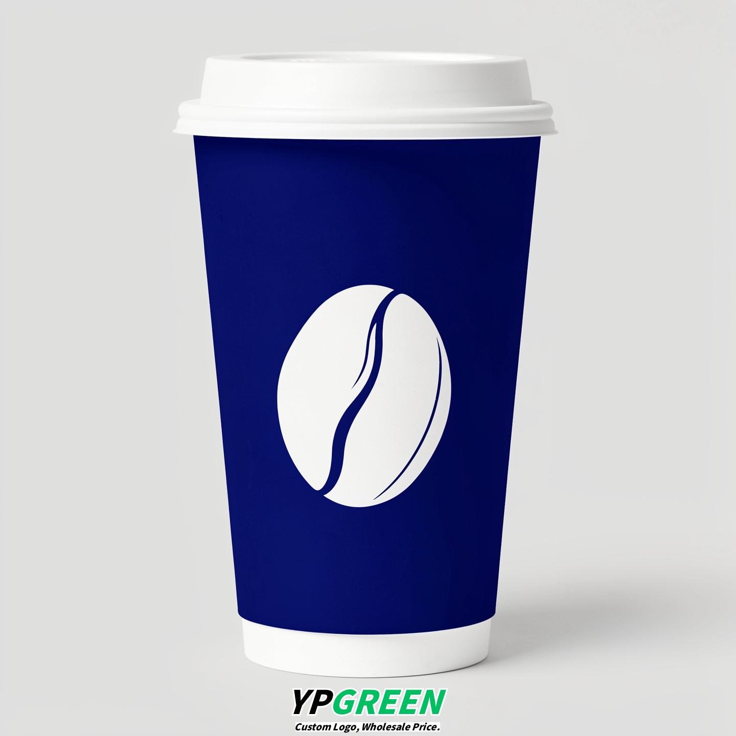 Sapphire Paper Cups with Coffee Bean Logo & Lids 8-24oz