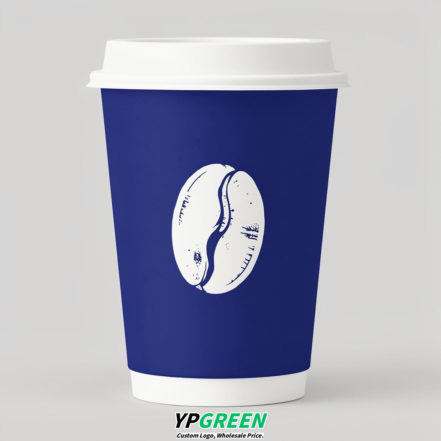 Sapphire Paper Cups with Coffee Bean Logo & Lids 8-24oz