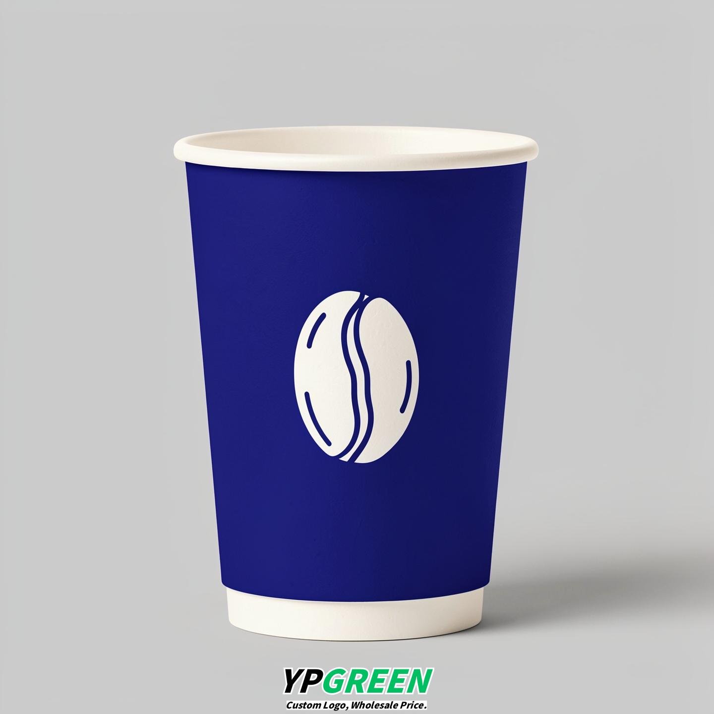 Sapphire Paper Cups with Coffee Bean Logo & Lids 8-24oz