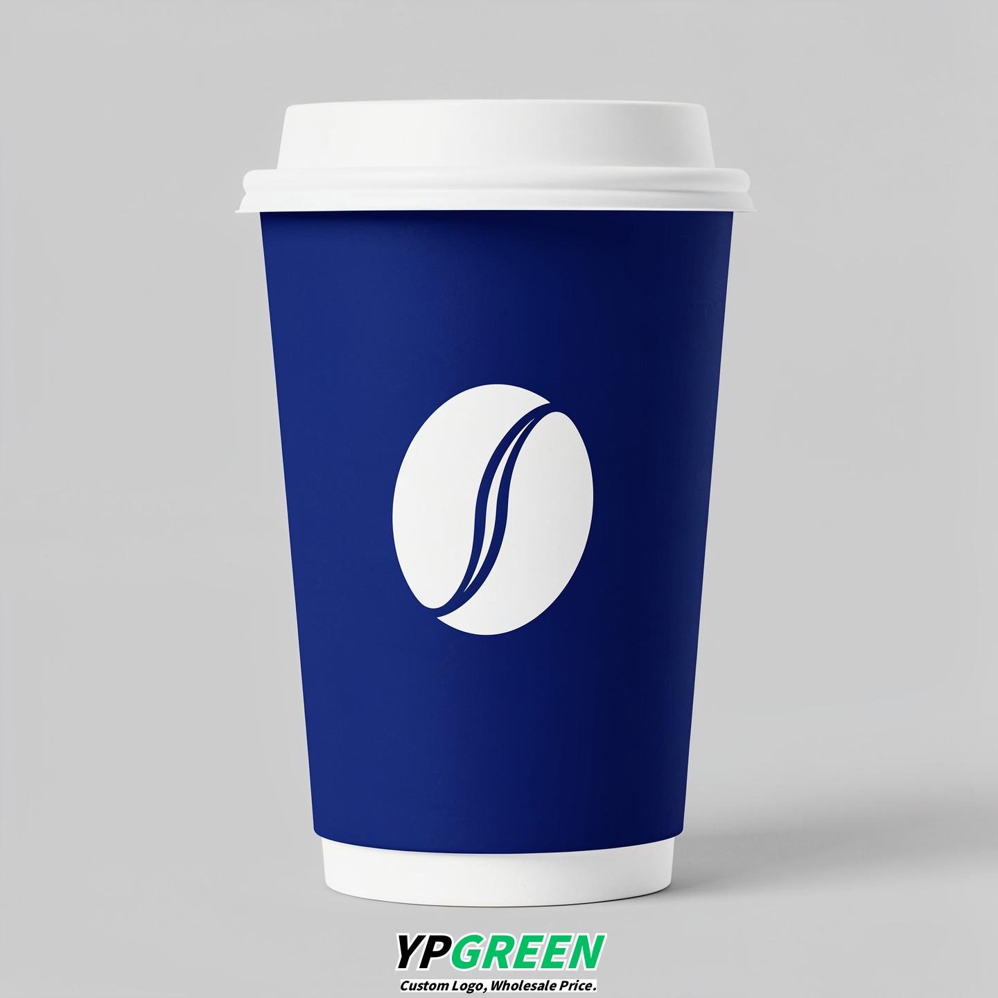 Sapphire Paper Cups with Coffee Bean Logo & Lids 8-24oz
