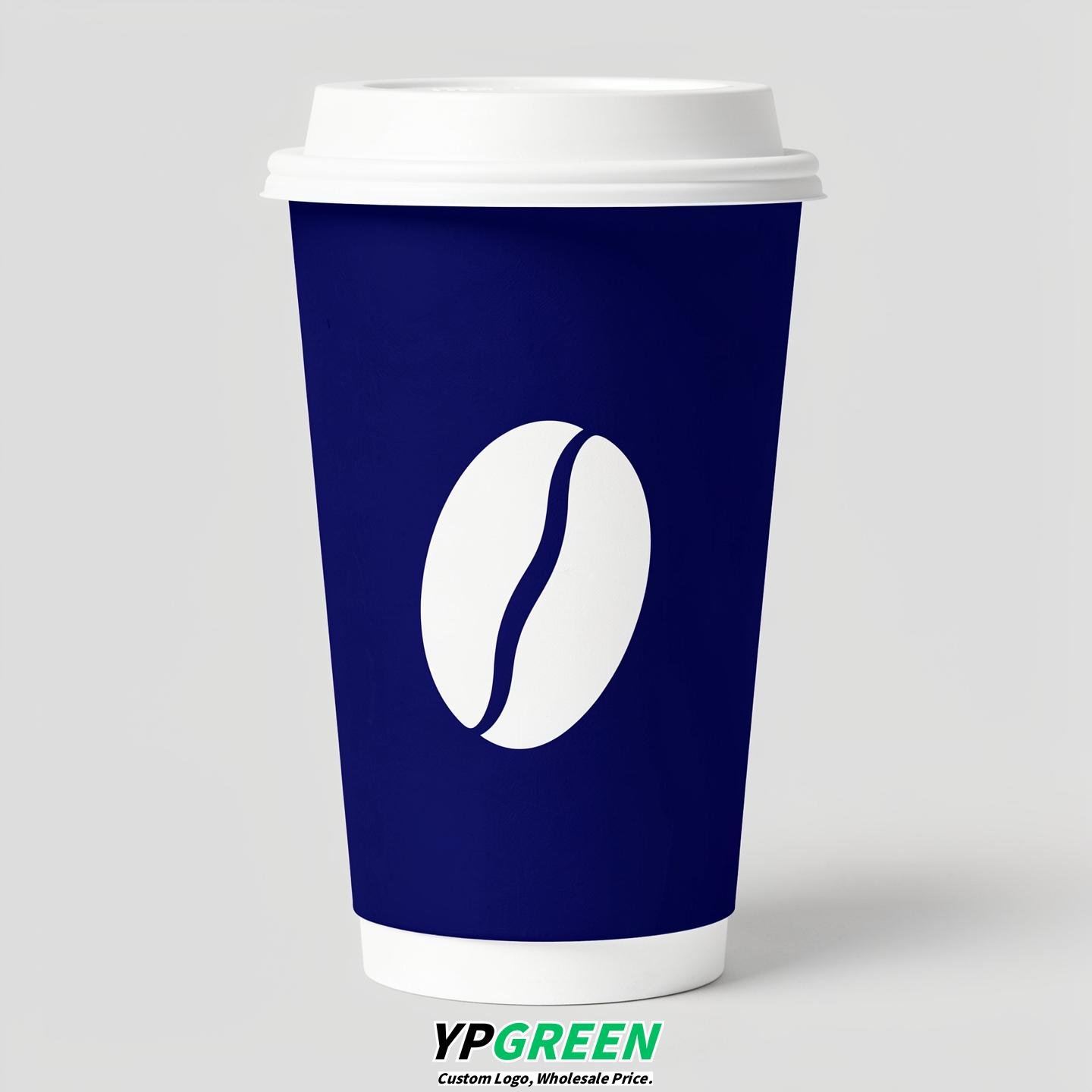 Sapphire Paper Cups with Coffee Bean Logo & Lids 8-24oz