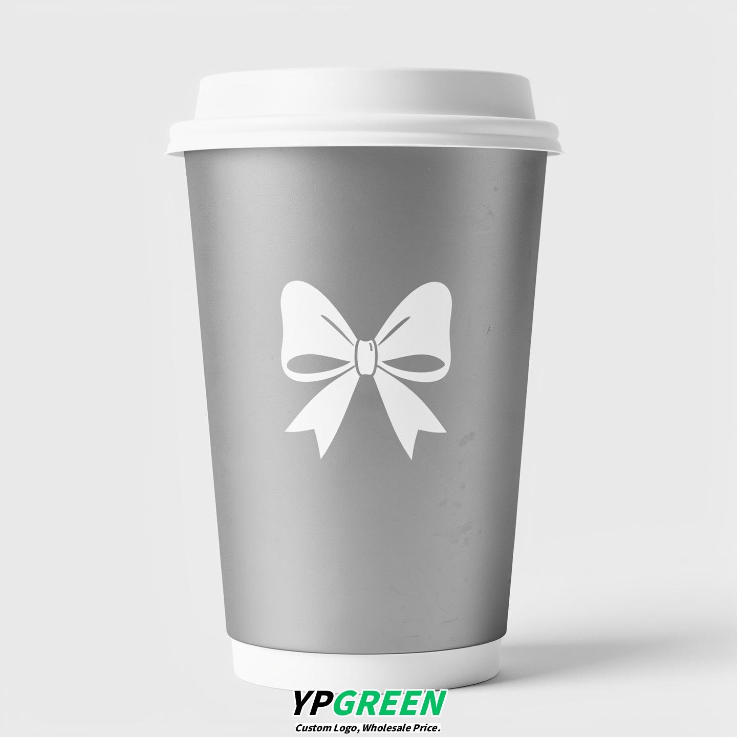 Silver Paper Cups with Bow Logo & Lids 8-24oz
