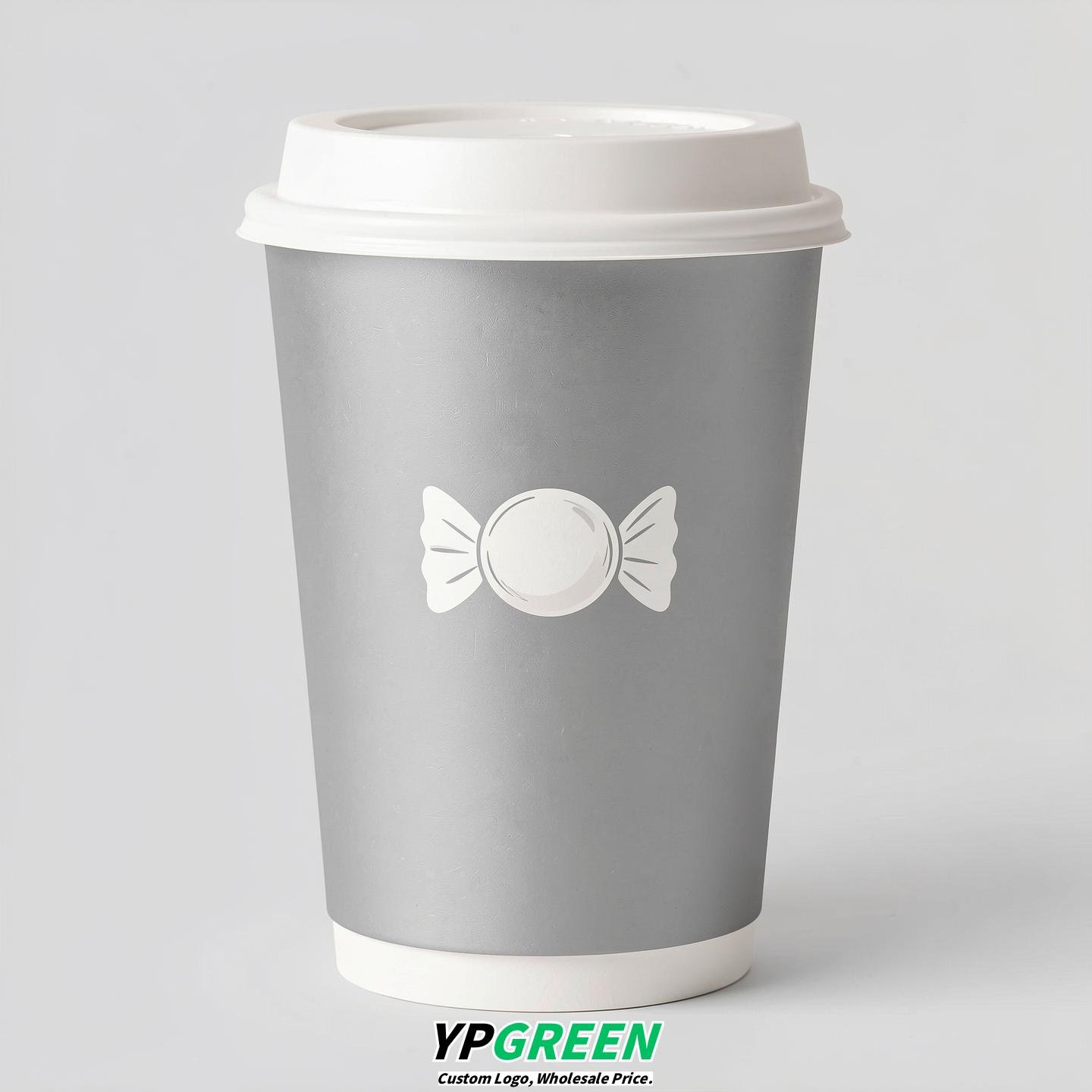 Silver Paper Cups with Candy Logo & Lids 8-24oz
