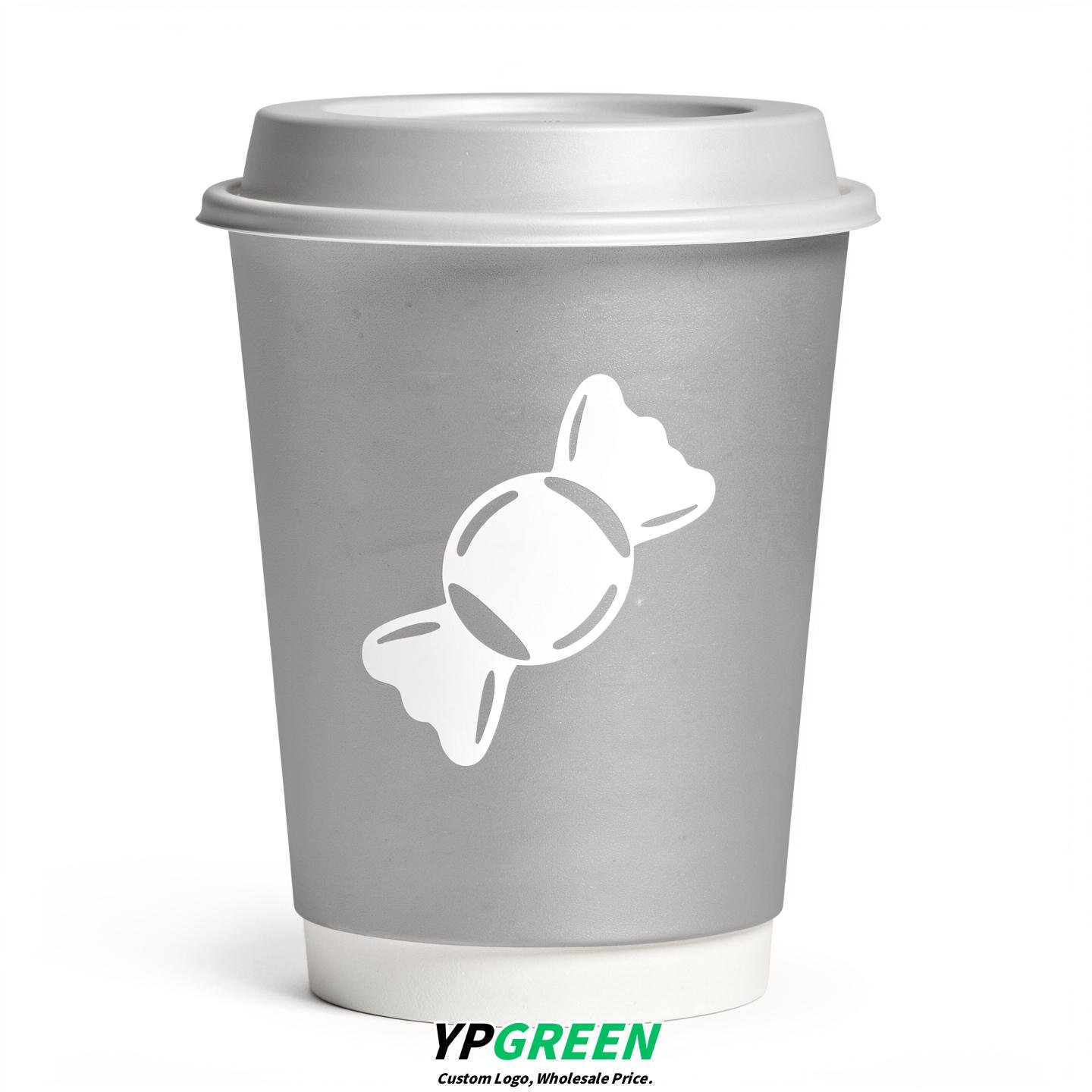Silver Paper Cups with Candy Logo & Lids 8-24oz