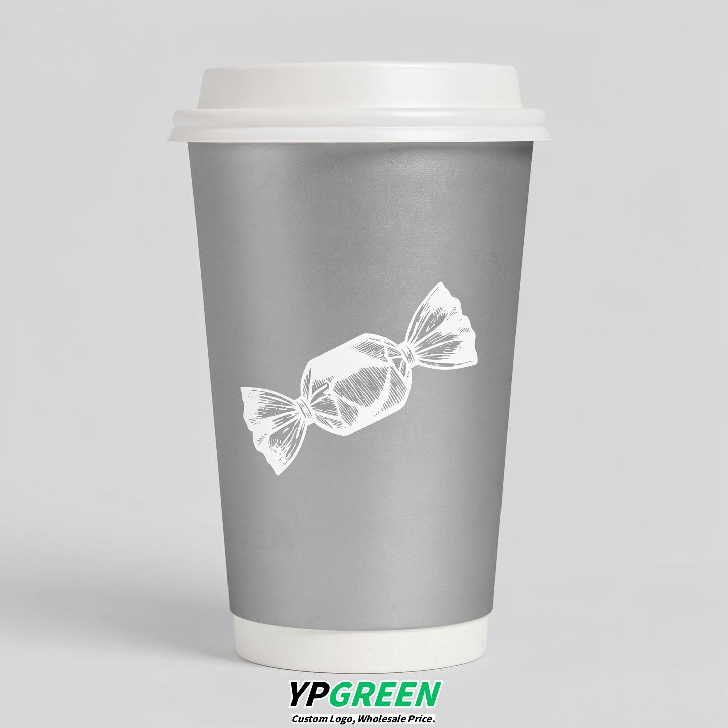 Silver Paper Cups with Candy Logo & Lids 8-24oz