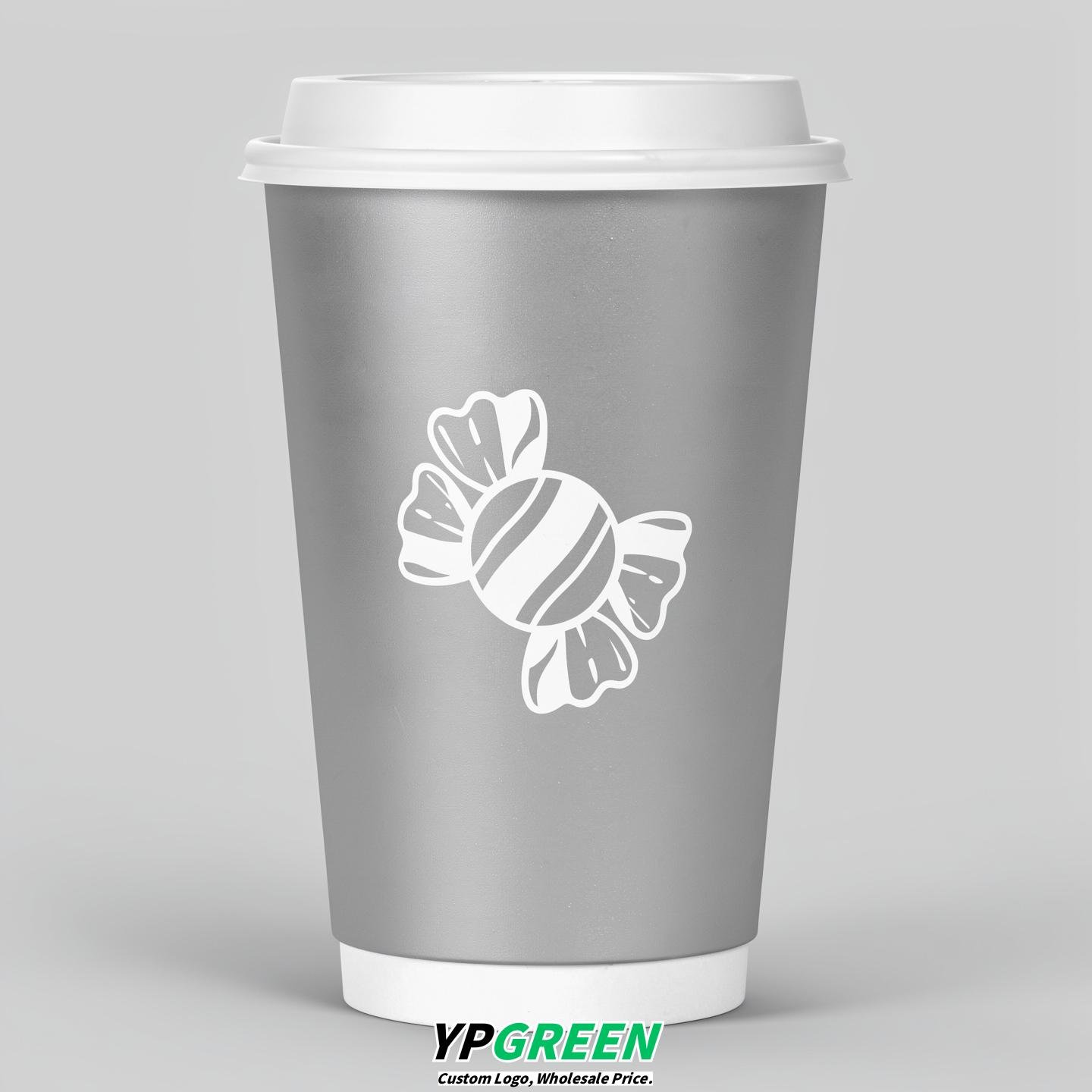 Silver Paper Cups with Candy Logo & Lids 8-24oz
