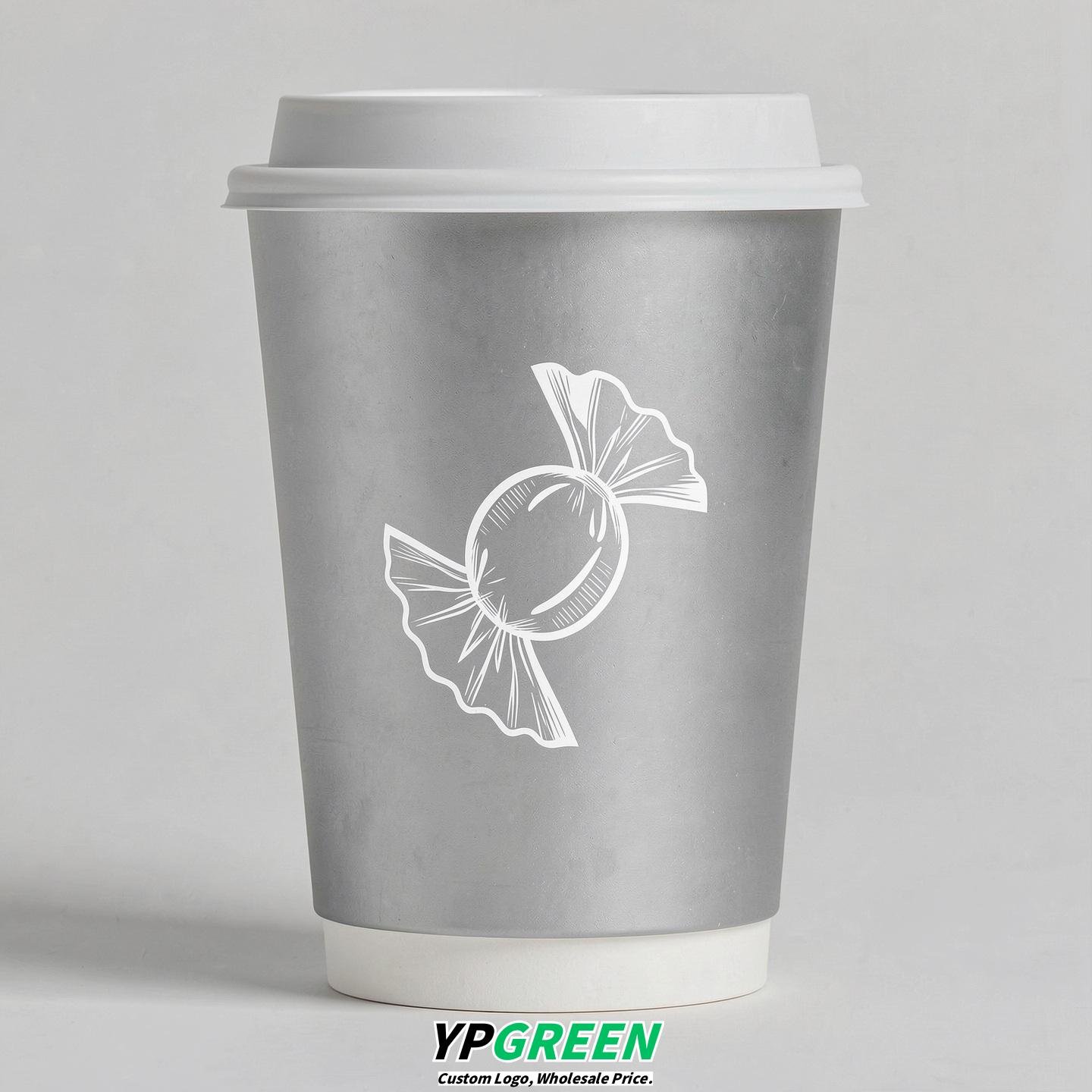 Silver Paper Cups with Candy Logo & Lids 8-24oz